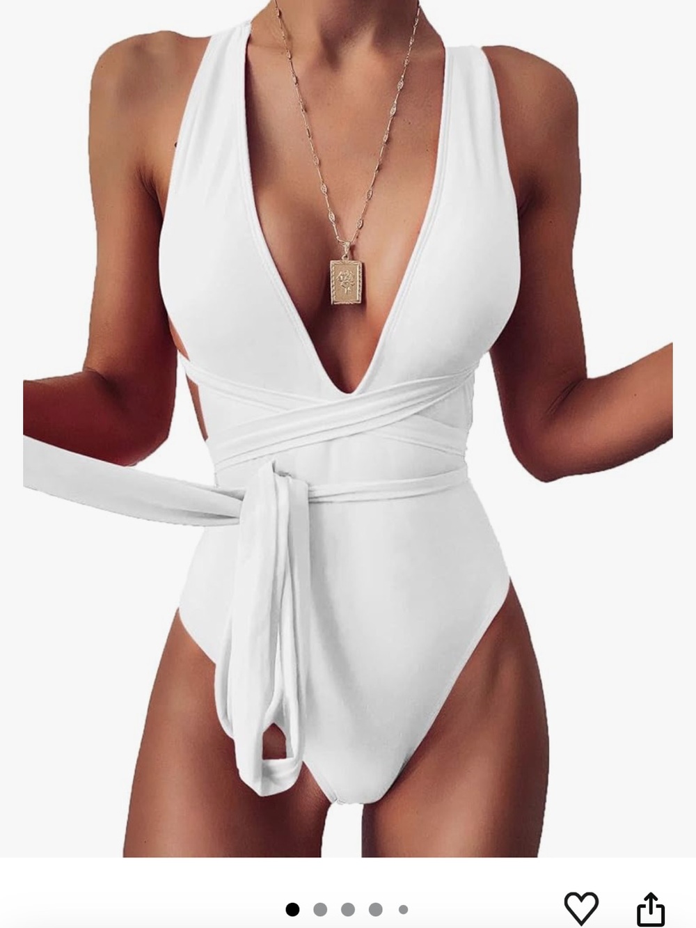 Amazon White Wrap Front One-Piece Swimwear